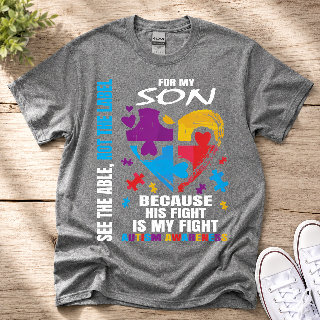 Autism Awareness Shirt – His Fight Is My Fight | Unisex Cotton Graphic Tee