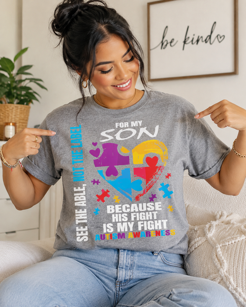 Autism Awareness Shirt – His Fight Is My Fight | Unisex Cotton Graphic Tee