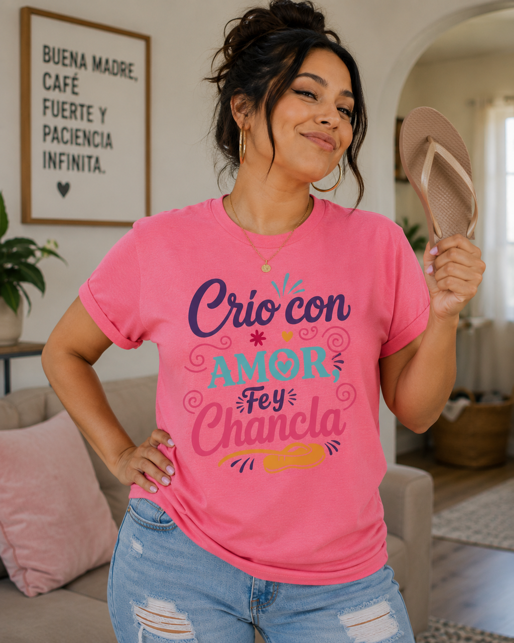 Crío Con Amor, Fe y Chancla | Funny Puerto Rican Unisex Graphic T-Shirt
