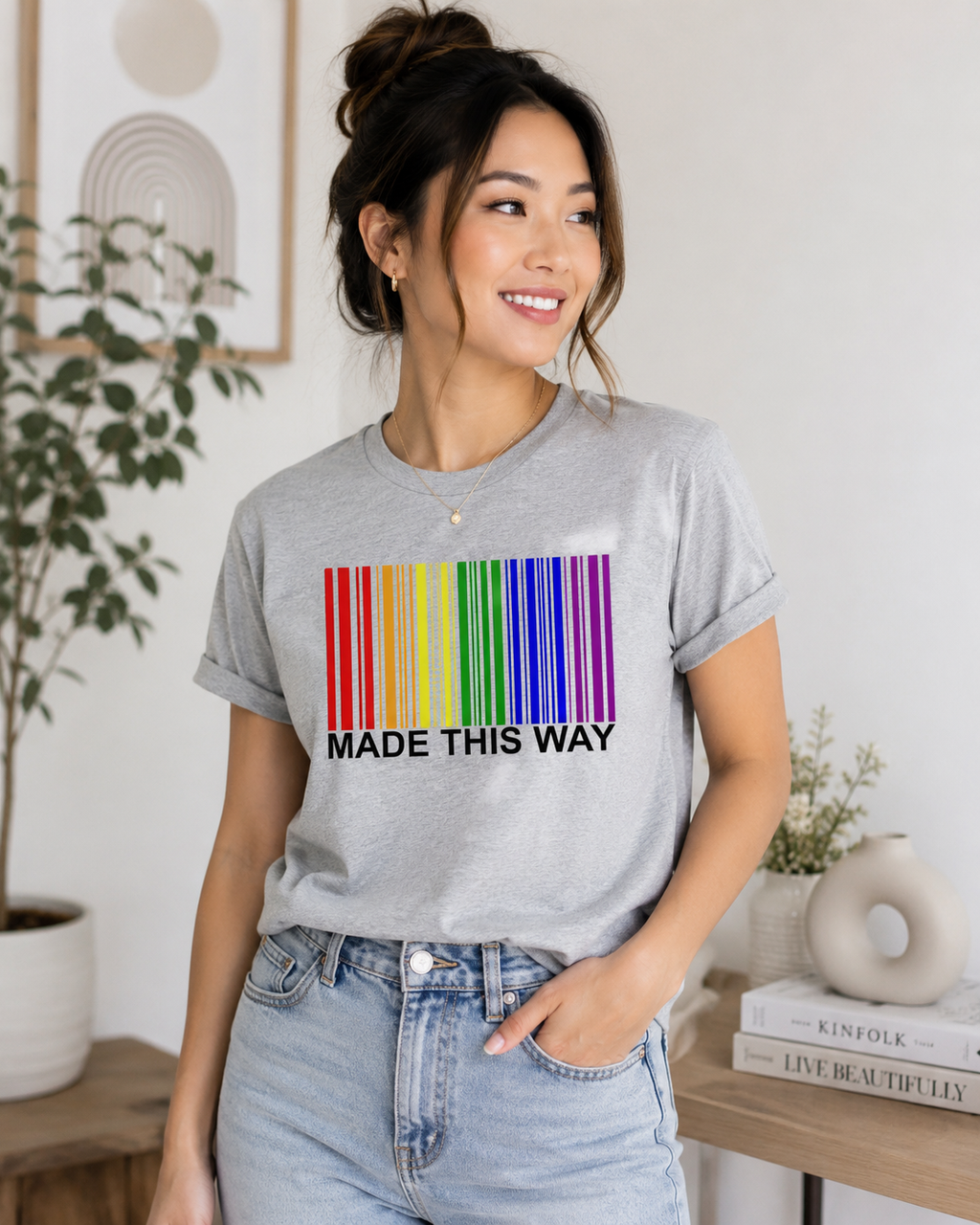 Made This Way™ | LGBTQ+ Rainbow Barcode Graphic T-Shirt
