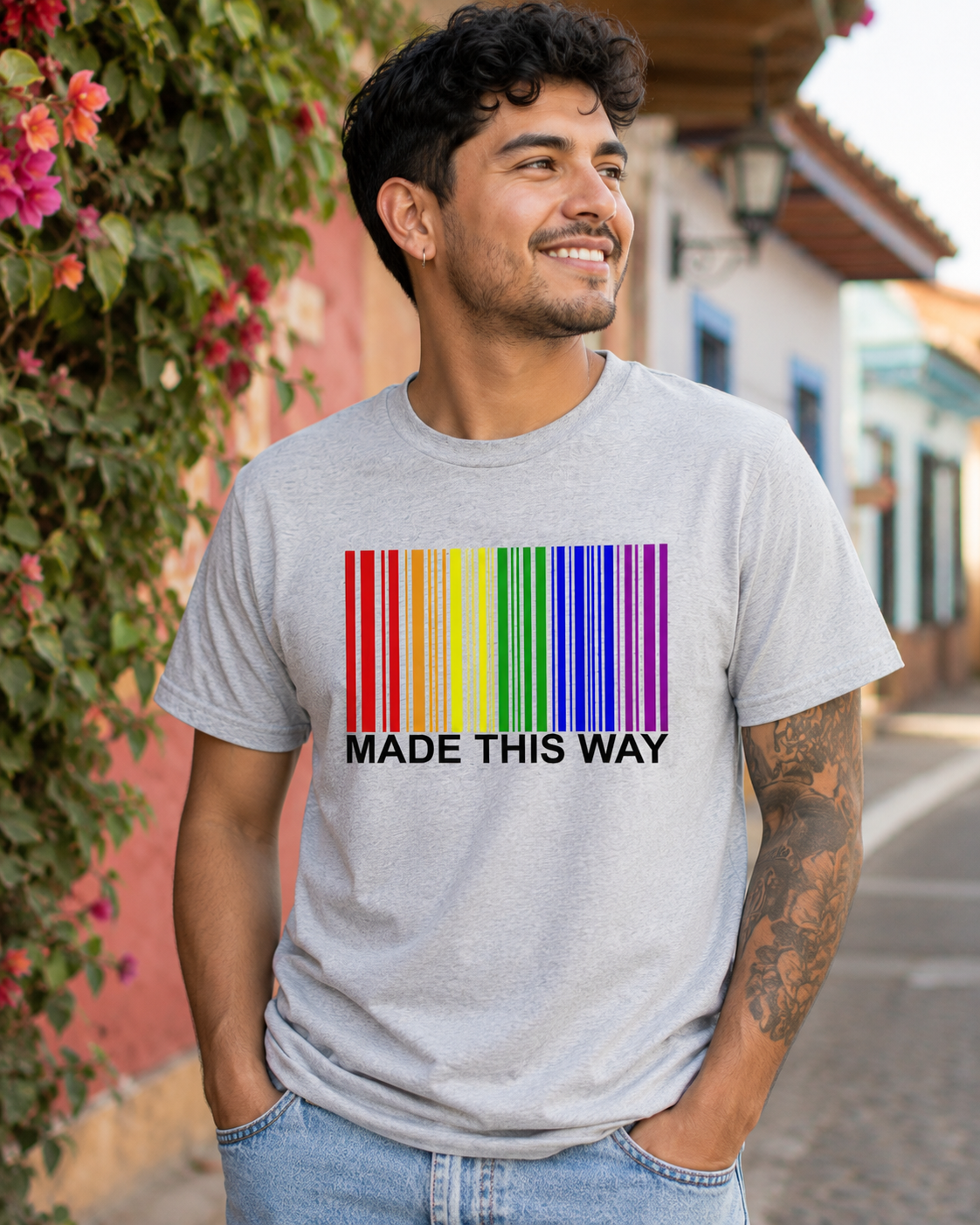 Made This Way™ | LGBTQ+ Rainbow Barcode Graphic T-Shirt